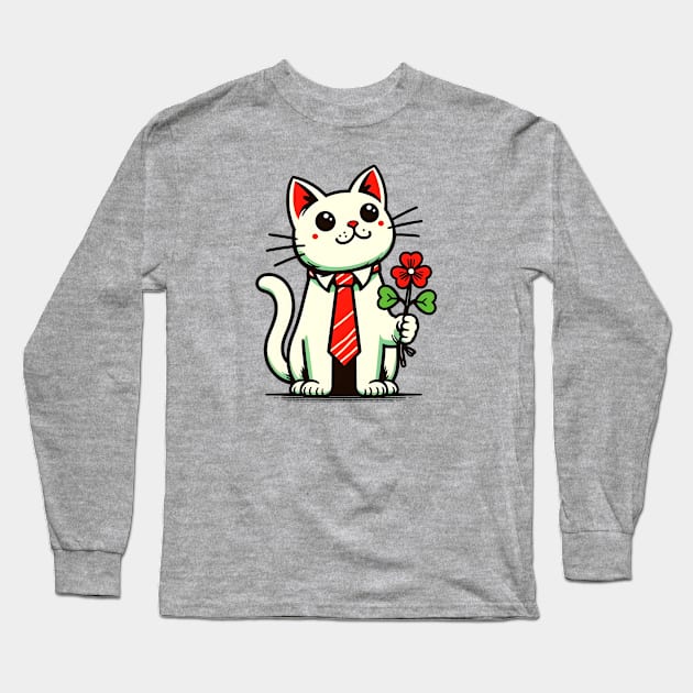 Cat Holding Shamrock for St Patricks Day Long Sleeve T-Shirt by Rizstor